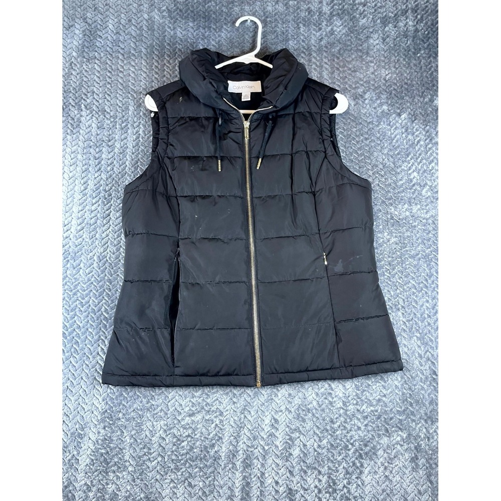 Calvin Klein Puffer Vest Womens Medium Black Classic Thermal Insulation Full Zip